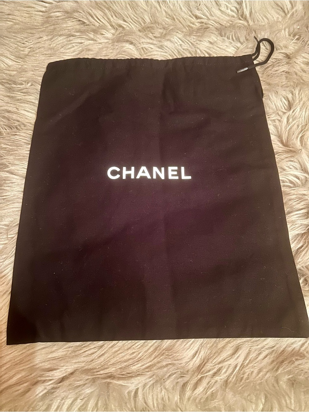 CHANEL Black Drawstring Dust Bag with White Logo